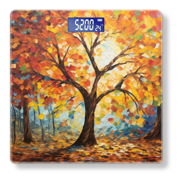 High Precision Body Weight Scale Smart Bathroom Scales with Large LCD Display(400lbs),Decorative for Bedroom-Oil Painting Of Autumn Trees With Vibrant Orange