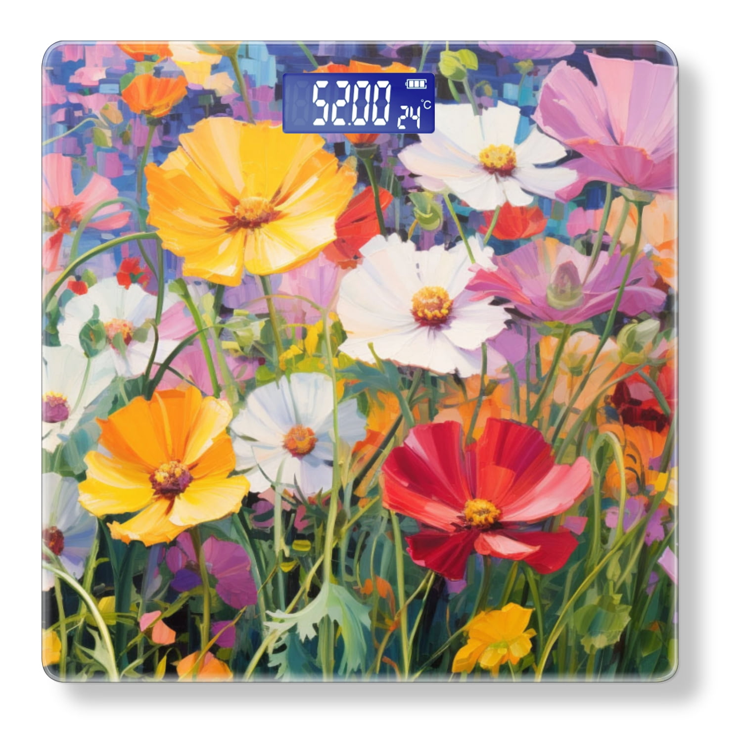 High Precision Body Weight Scale Smart Bathroom Scales with Large LCD Display(400lbs),Decorative for Bedroom-Oil Painting Of Field Full Of Colorful Cosmos Flowers