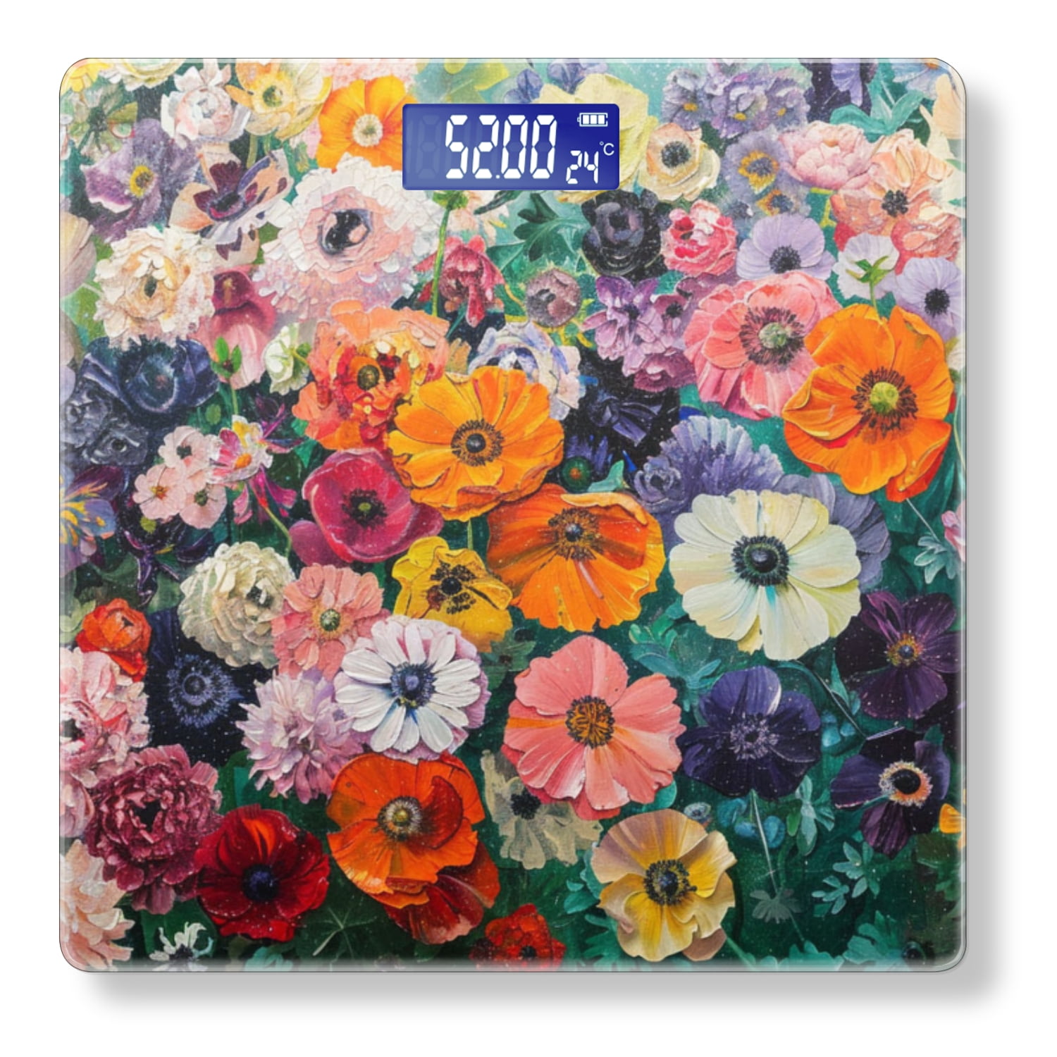 High Precision Body Weight Scale Smart Bathroom Scales with Large LCD Display(400lbs),Decorative for Bedroom-Oil Painting Of Garden Full Of Colorful Flowers Including Anemones And Peonie