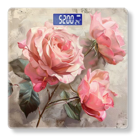 High Precision Body Weight Scale Smart Bathroom Scales with Large LCD Display(400lbs),Decorative for Bedroom-Oil Painting Of Pink Roses On Grey Background