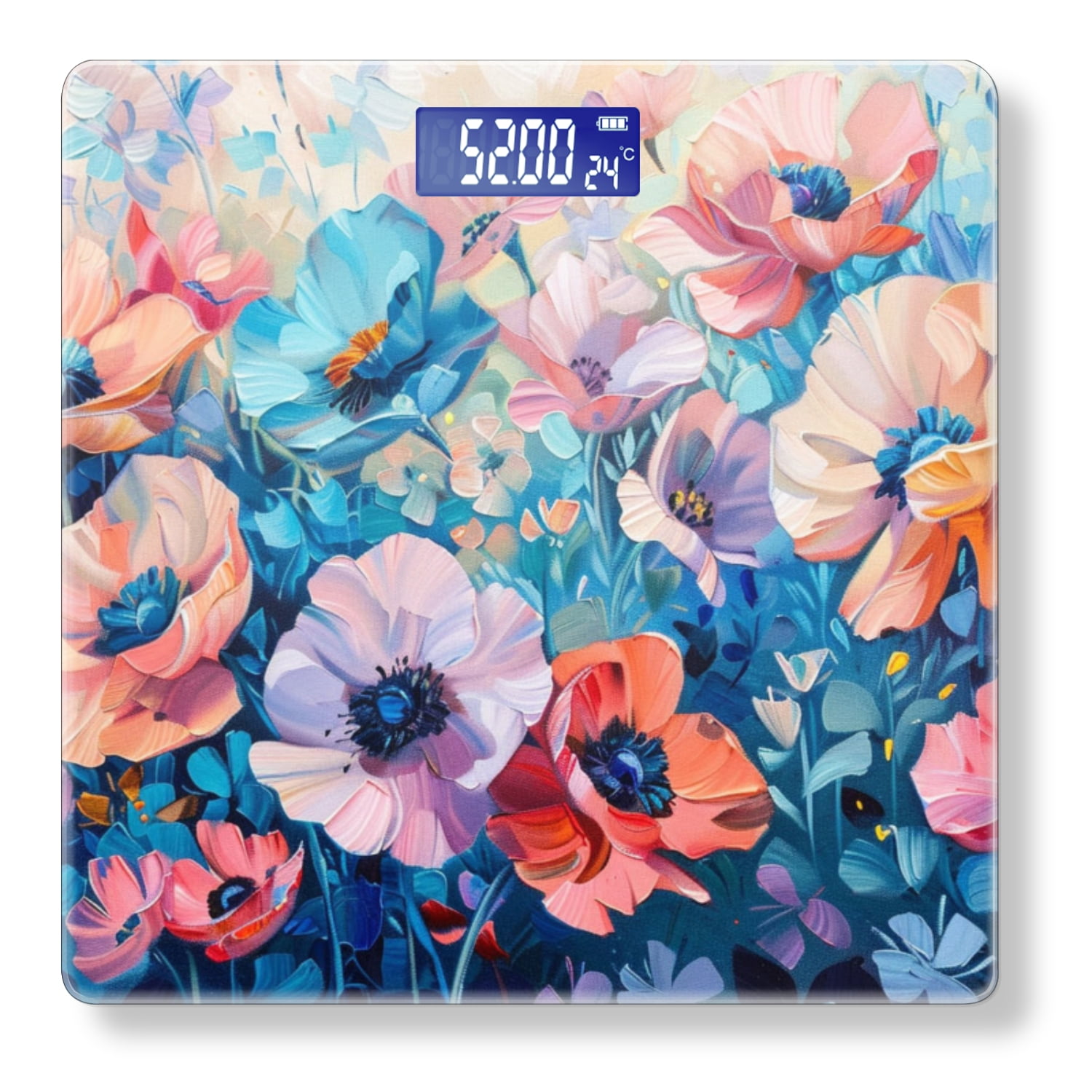 Bathroom Scale, Highly Accurate Digital Body Scale,Precisely Measures Weight up to 400 lbs-Oil Painting Of Spring Flowers With Pink And Blue Poppies