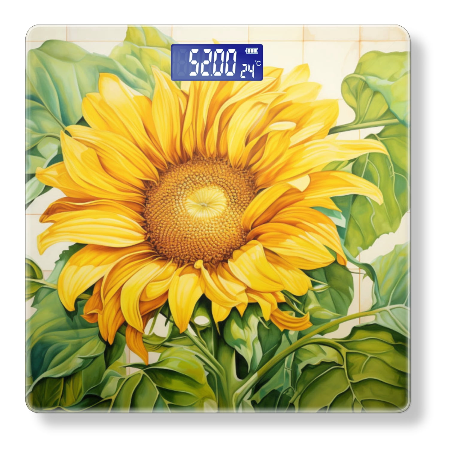 Bathroom Scale, Highly Accurate Digital Body Scale,Precisely Measures Weight up to 400 lbs-Oil Painting Of Sunflower With Green Leaves