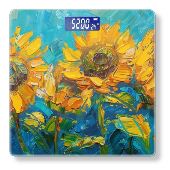 High Precision Body Weight Scale Smart Bathroom Scales with Large LCD Display(400lbs),Decorative for Bedroom-Oil Painting Of Sunflowers With Thick Brush Strokes