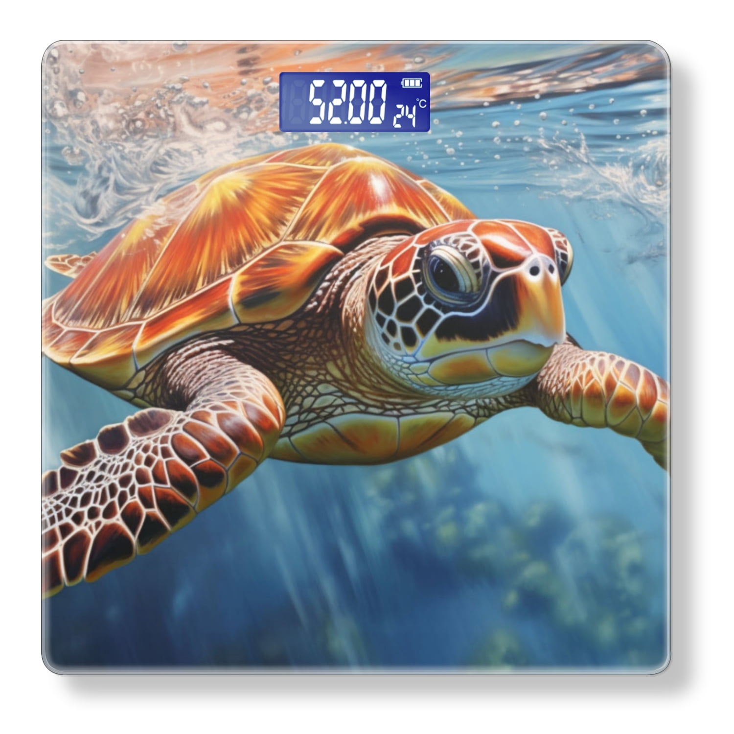 High Precision Body Weight Scale Smart Bathroom Scales with Large LCD Display(400lbs),Decorative for Bedroom-Oil Painting Of Underwater Featuring Majestic Sea Turtle