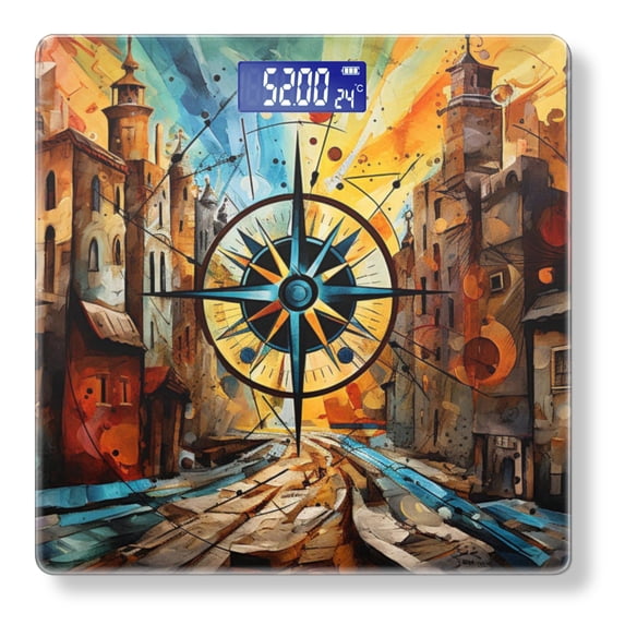 High Precision Body Weight Scale Smart Bathroom Scales with Large LCD Display(400lbs),Decorative for Bedroom-Old City Street With Buildings And Compass Rose In The Center