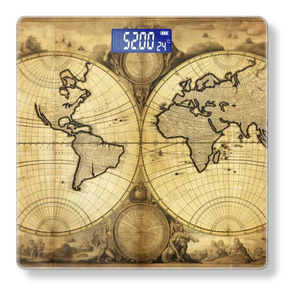 High Precision Body Weight Scale Smart Bathroom Scales with Large LCD Display(400lbs),Decorative for Bedroom-Old Vintage World Map With Classical Scenes