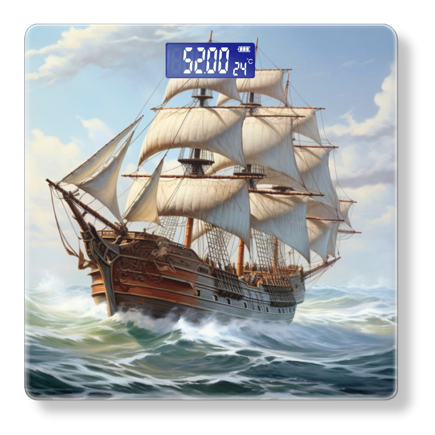 High Precision Body Weight Scale Smart Bathroom Scales with Large LCD Display(400lbs),Decorative for Bedroom-Old Wooden Sailing Ship With White Sails On The Sea