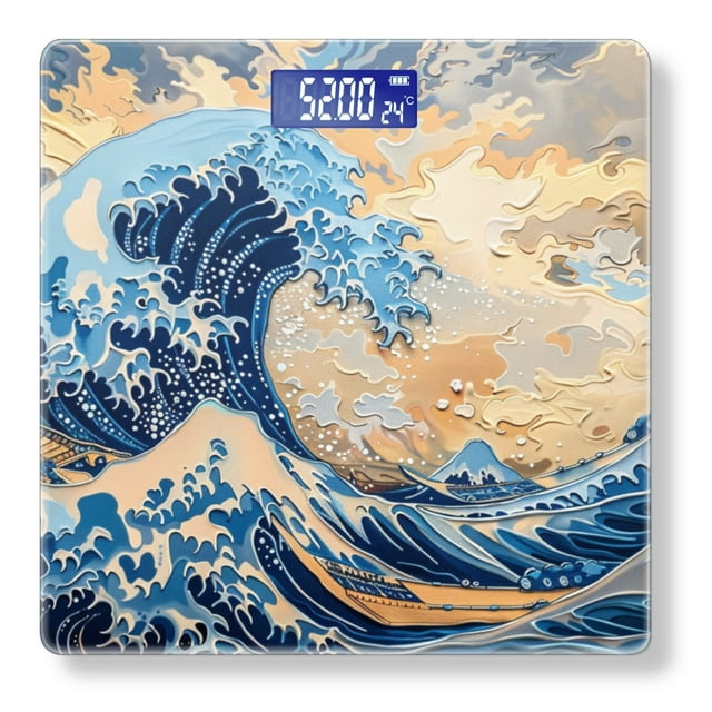 High Precision Body Weight Scale Smart Bathroom Scales with Large LCD Display(400lbs),Decorative for Bedroom-Painting Of The Great Wave Off Kanagawa In The Style Of Hokusai