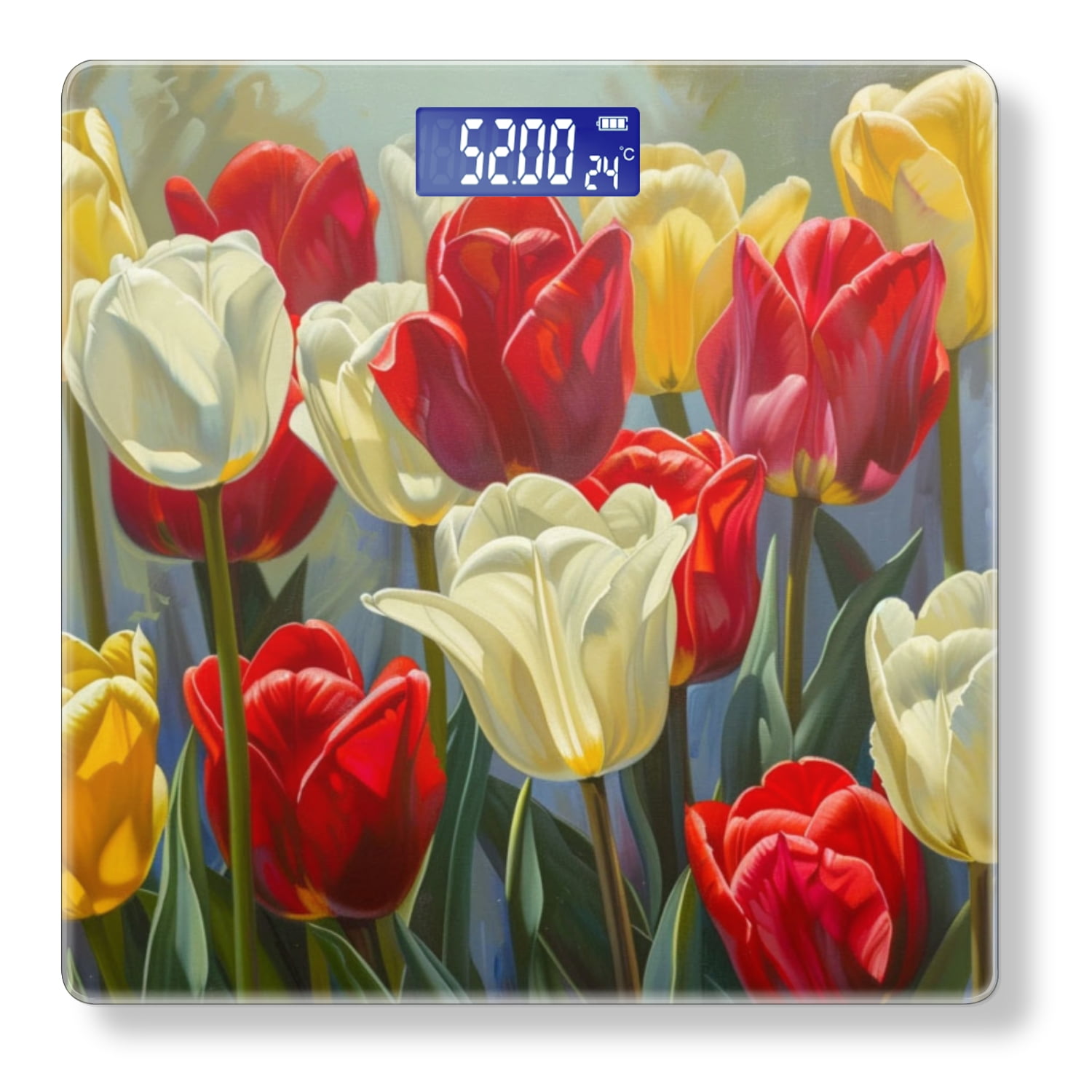 High Precision Body Weight Scale Smart Bathroom Scales with Large LCD Display(400lbs),Decorative for Bedroom-Painting Of Red And White Tulips In Full Bloom