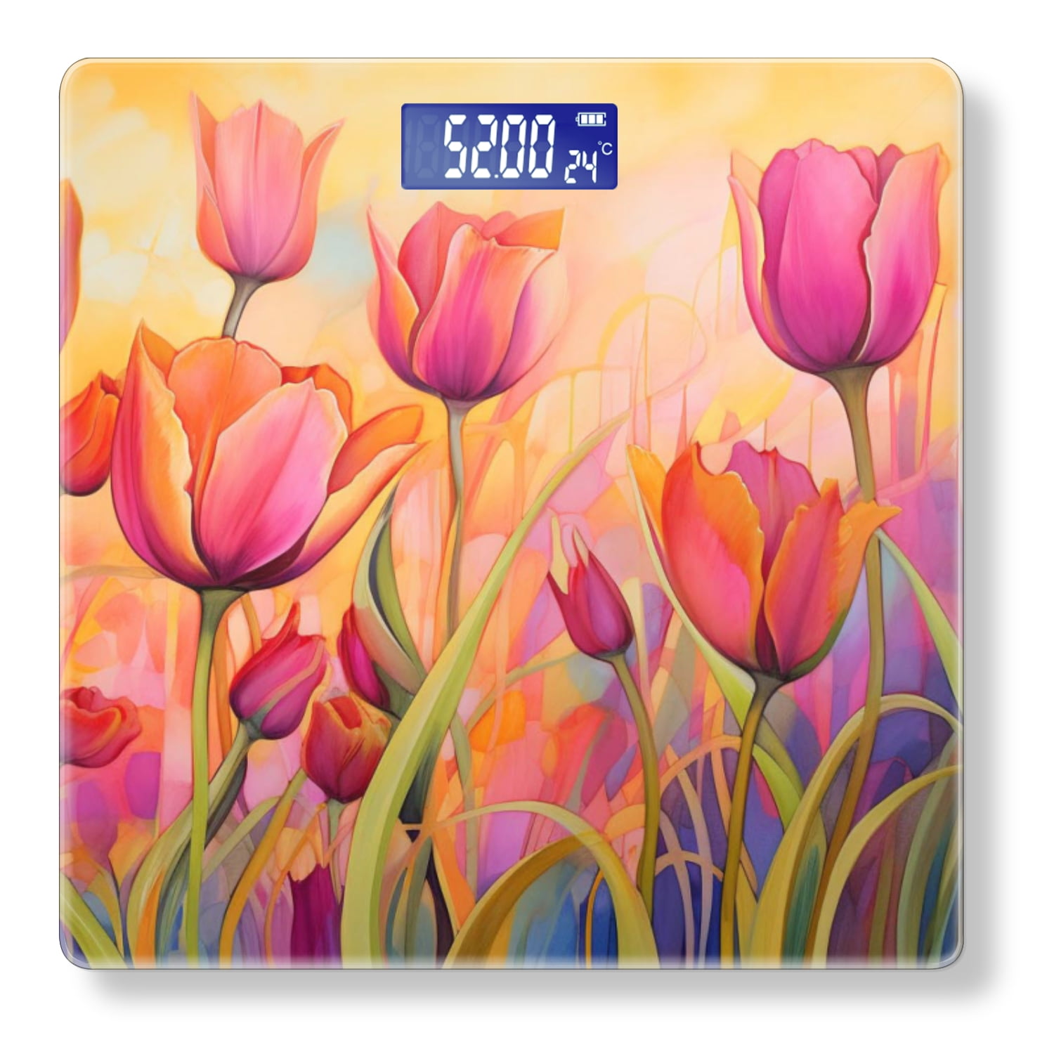 High Precision Body Weight Scale Smart Bathroom Scales with Large LCD Display(400lbs),Decorative for Bedroom-Painting Of Tulips In Shades Of Pink And Orange