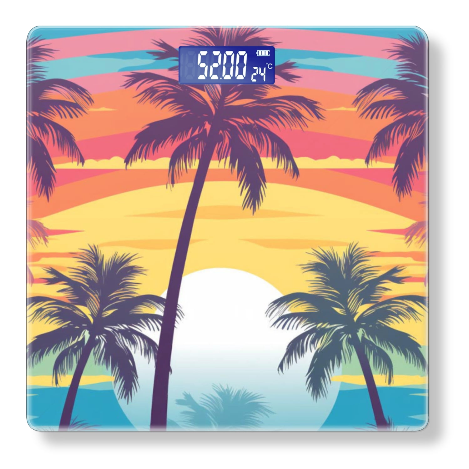 High Precision Body Weight Scale Smart Bathroom Scales with Large LCD Display(400lbs),Decorative for Bedroom-Palm Tree Silhouettes Set Against The Backdrop Of Beach Scene