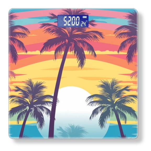High Precision Body Weight Scale Smart Bathroom Scales with Large LCD Display(400lbs),Decorative for Bedroom-Palm Tree Silhouettes Set Against The Backdrop Of Beach Scene