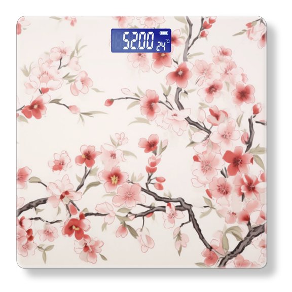 High Precision Body Weight Scale Smart Bathroom Scales with Large LCD Display(400lbs),Decorative for Bedroom-Pattern Of Cherry Blossoms In Soft Pink And Red