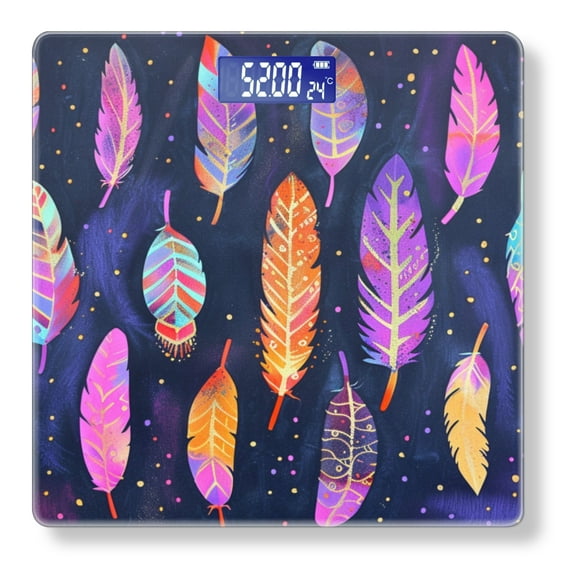High Precision Body Weight Scale Smart Bathroom Scales with Large LCD Display(400lbs),Decorative for Bedroom-Pattern Of Colorful Feathers With Boho Patterns