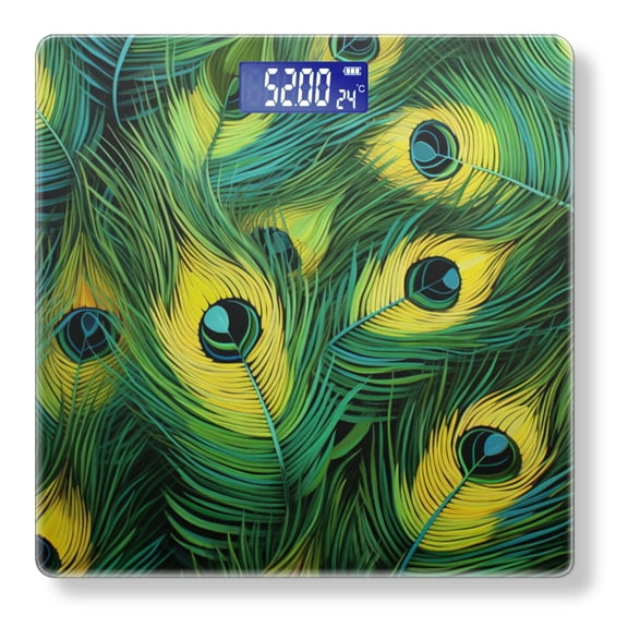 High Precision Body Weight Scale Smart Bathroom Scales with Large LCD Display(400lbs),Decorative for Bedroom-Pattern Of Green And Yellow Peacock Featherscolors