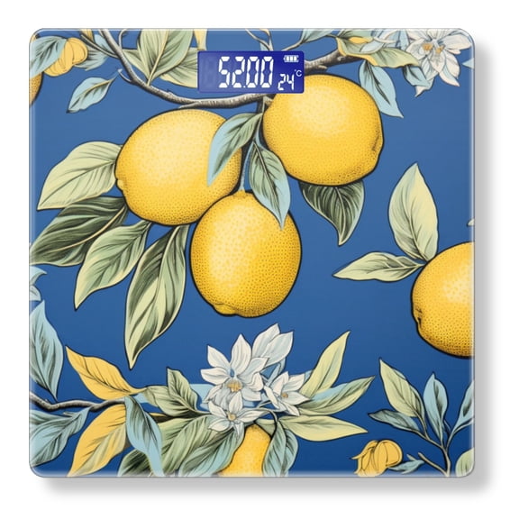 High Precision Body Weight Scale Smart Bathroom Scales with Large LCD Display(400lbs),Decorative for Bedroom-Pattern Of Lemons And Lemon Blossoms On Blue Background