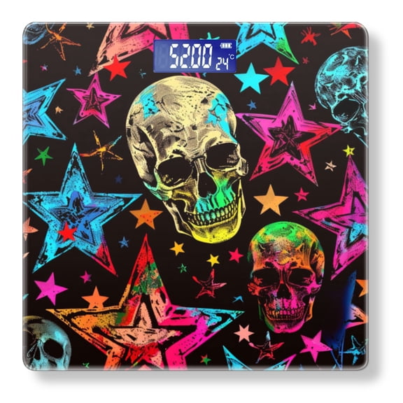 High Precision Body Weight Scale Smart Bathroom Scales with Large LCD Display(400lbs),Decorative for Bedroom-Pattern Of Colorful Stars And Skulls On Black Background