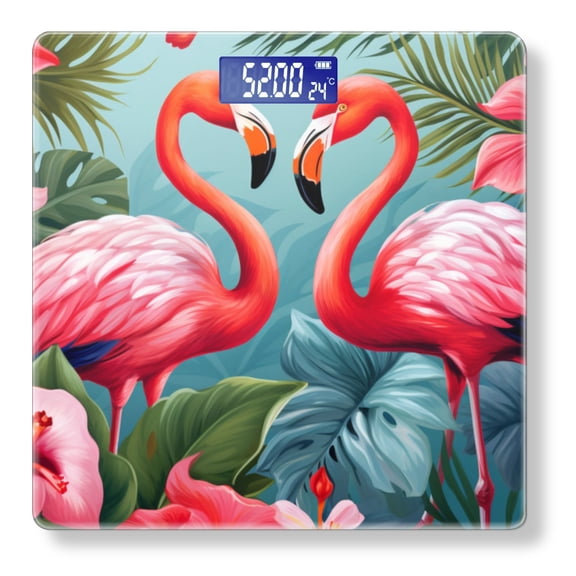 Bathroom Scale, Highly Accurate Digital Body Scale,Precisely Measures Weight up to 400 lbs-Pink Flamingos Stand Among The Leaves Of Tropical Flowers