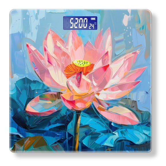 Bathroom Scale, Highly Accurate Digital Body Scale,Precisely Measures Weight up to 400 lbs-Pink Lotus Flower Blooms In The Center Of Oil Paintin