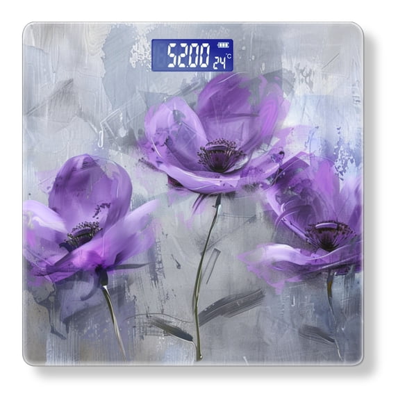 High Precision Body Weight Scale Smart Bathroom Scales with Large LCD Display(400lbs),Decorative for Bedroom-Purple Anemone Flowers In Abstract Painting