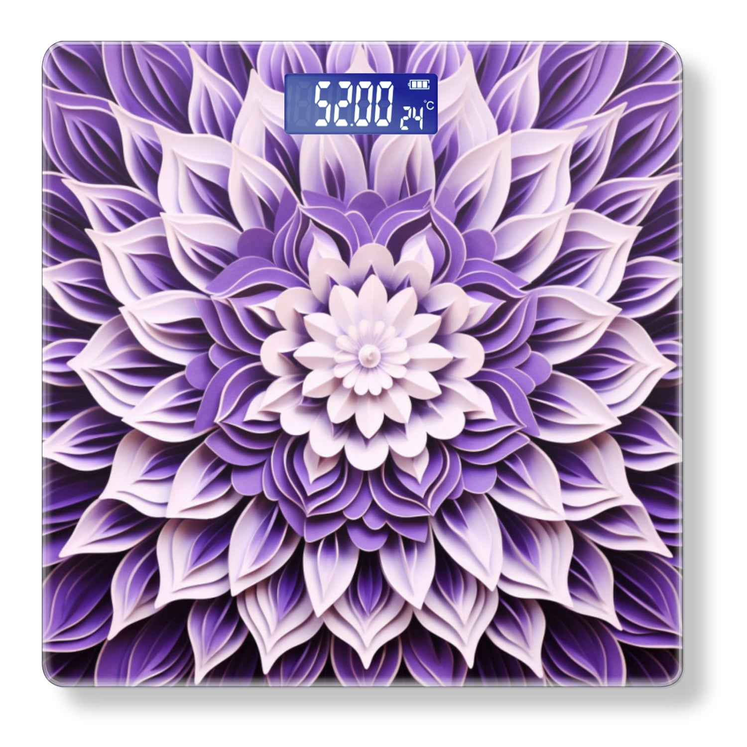 High Precision Body Weight Scale Smart Bathroom Scales with Large LCD Display(400lbs),Decorative for Bedroom-Purple Flower Mandala With Petals Made Of Paper Cut