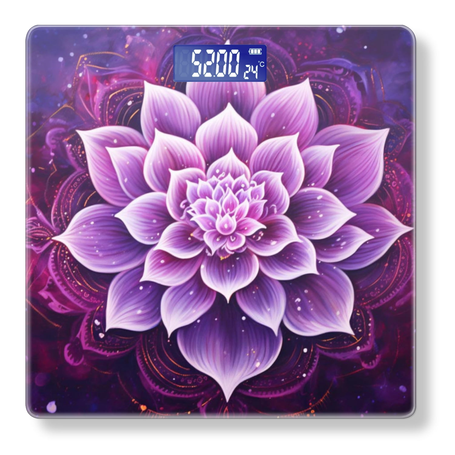 High Precision Body Weight Scale Smart Bathroom Scales with Large LCD Display(400lbs),Decorative for Bedroom-Purple Lotus Flower Surrounded By Intricate Mandala Pattern