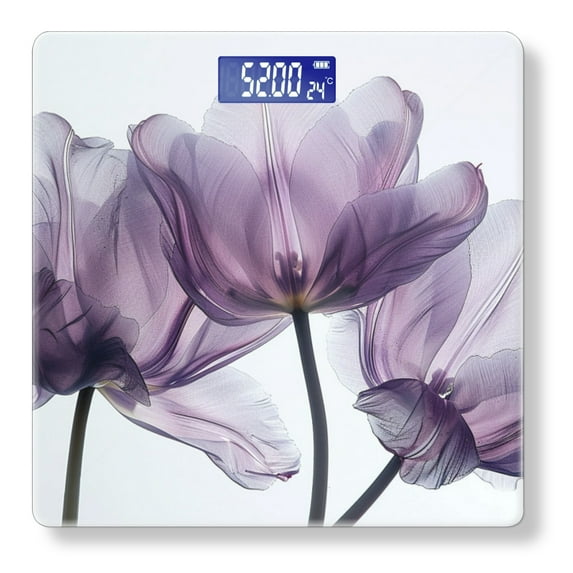 Bathroom Scale, Highly Accurate Digital Body Scale,Precisely Measures Weight up to 400 lbs-Purple Tulips Made From Sheer Against White Background