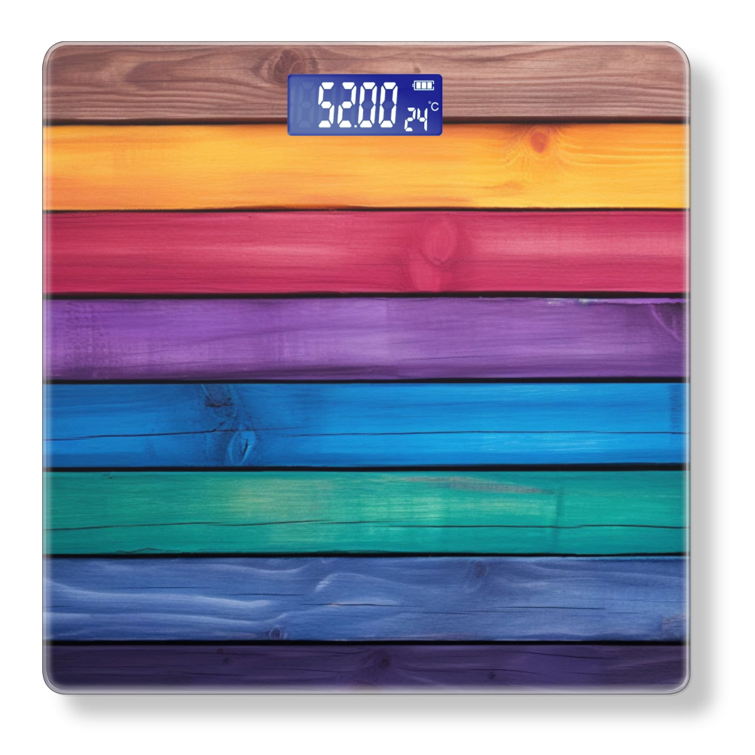 High Precision Body Weight Scale Smart Bathroom Scales with Large LCD Display(400lbs),Decorative for Bedroom-Rainbow-Colored Wooden Wall Background With Horizontal Wood Slats