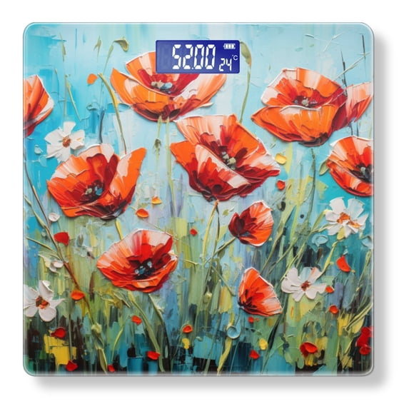 High Precision Body Weight Scale Smart Bathroom Scales with Large LCD Display(400lbs),Decorative for Bedroom-Red Poppies And Daisies In The Field On The Blue Background
