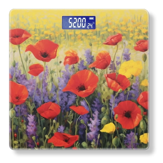 High Precision Body Weight Scale Smart Bathroom Scales with Large LCD Display(400lbs),Decorative for Bedroom-Red Poppies And Purple Lavender In The Field