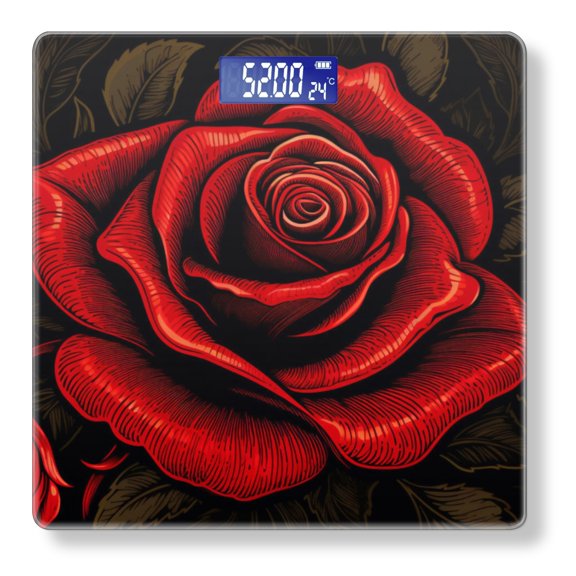 High Precision Body Weight Scale Smart Bathroom Scales with Large LCD Display(400lbs),Decorative for Bedroom-Red Rose Vector Illustration With Black Background