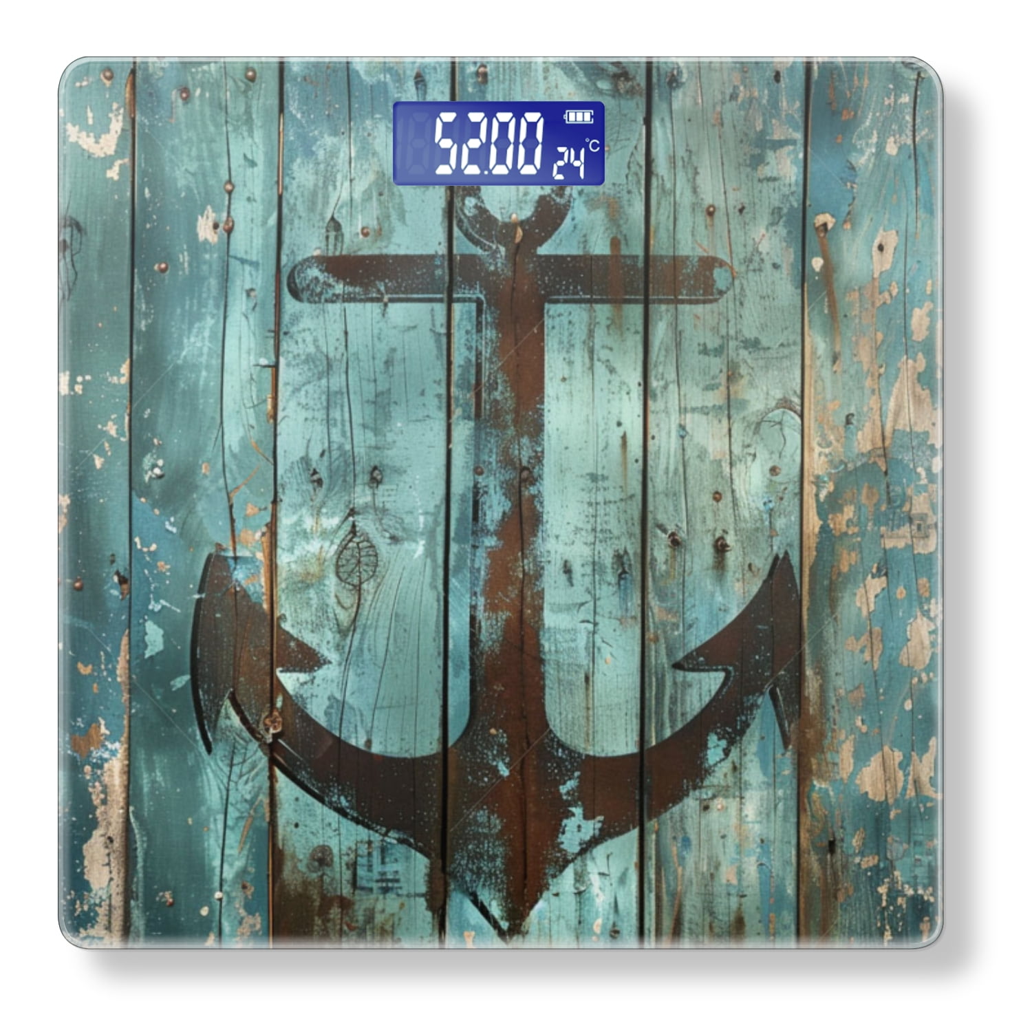 High Precision Body Weight Scale Smart Bathroom Scales with Large LCD Display(400lbs),Decorative for Bedroom-Rustic Anchor With Teal And Brown Textures