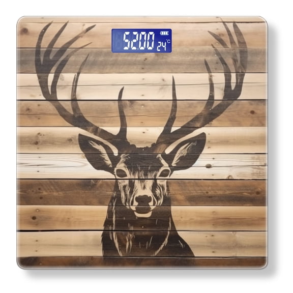 High Precision Body Weight Scale Smart Bathroom Scales with Large LCD Display(400lbs),Decorative for Bedroom-Rustic Wood Slats With The Silhouette Of Deer