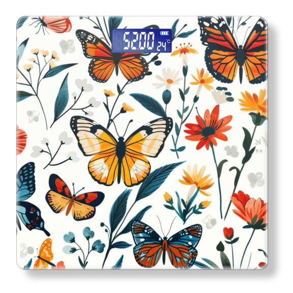 High Precision Body Weight Scale Smart Bathroom Scales with Large LCD Display(400lbs),Decorative for Bedroom-Seamless Pattern Of Butterflies And Flowers Hand-Drawn Styl
