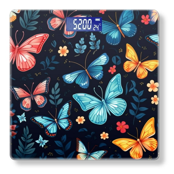 High Precision Body Weight Scale Smart Bathroom Scales with Large LCD Display(400lbs),Decorative for Bedroom-Seamless Pattern Of Colorful Butterflies In Various Shades