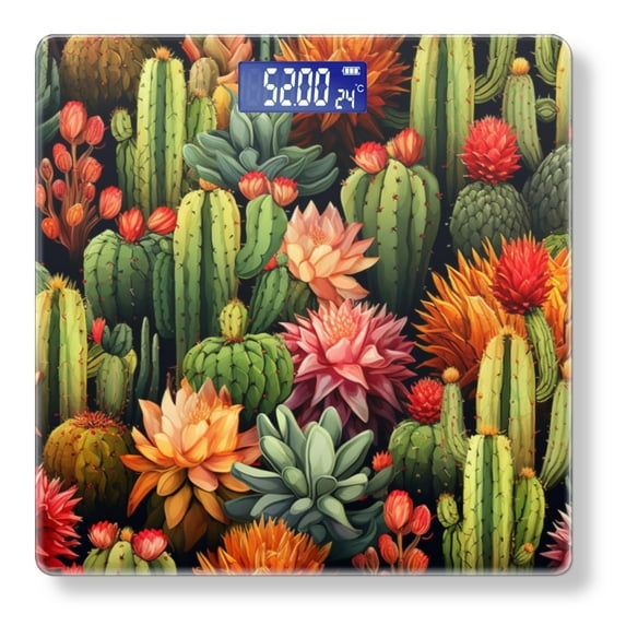 High Precision Body Weight Scale Smart Bathroom Scales with Large LCD Display(400lbs),Decorative for Bedroom-Seamless Pattern Of Colorful Cacti And Succulents