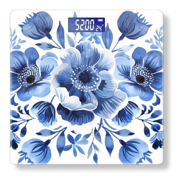 High Precision Body Weight Scale Smart Bathroom Scales with Large LCD Display(400lbs),Decorative for Bedroom-Seamless Pattern Of Large Blue Flowers With White Background