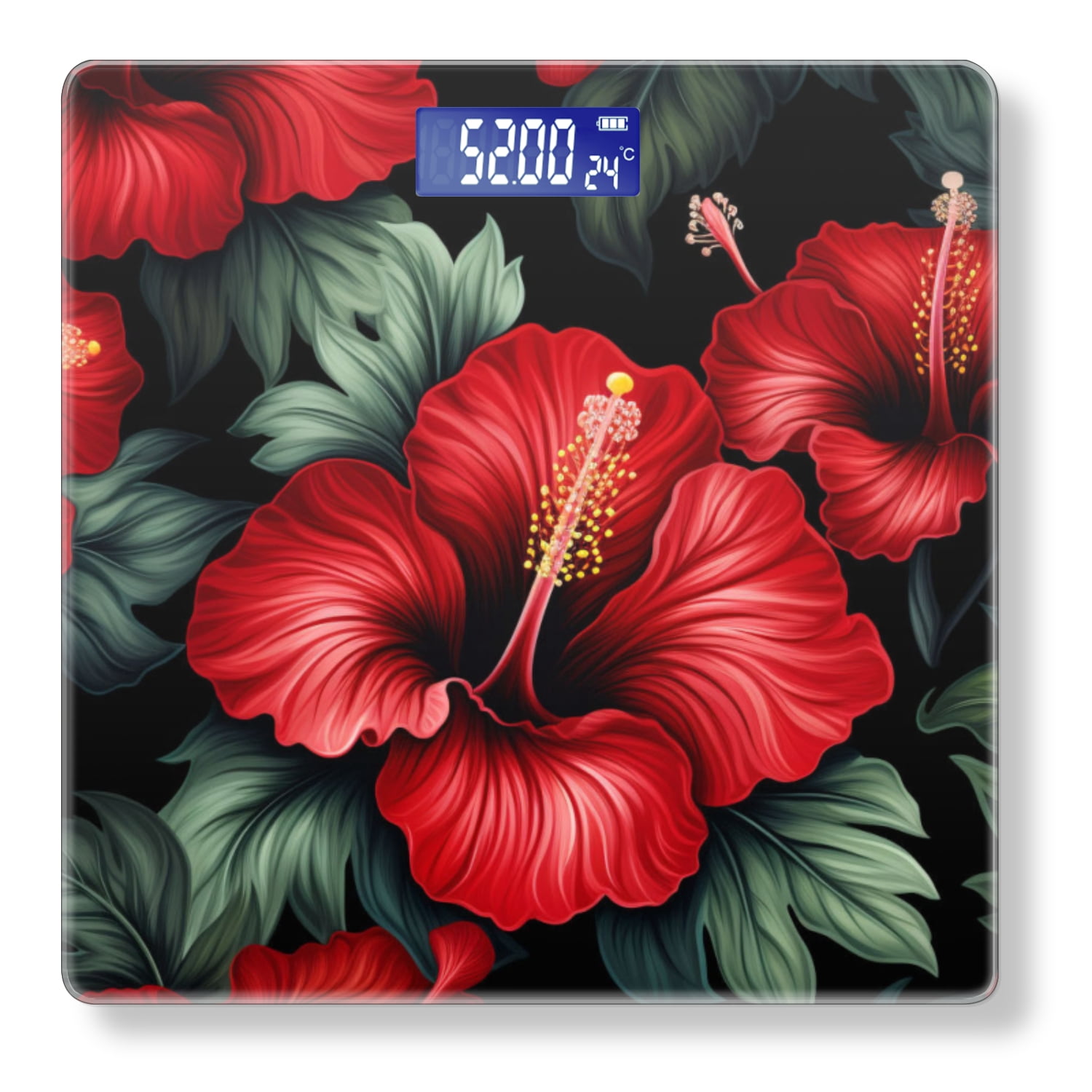 High Precision Body Weight Scale Smart Bathroom Scales with Large LCD Display(400lbs),Decorative for Bedroom-Seamless Pattern Of Red Hibiscus Flowers With Green Leaves,