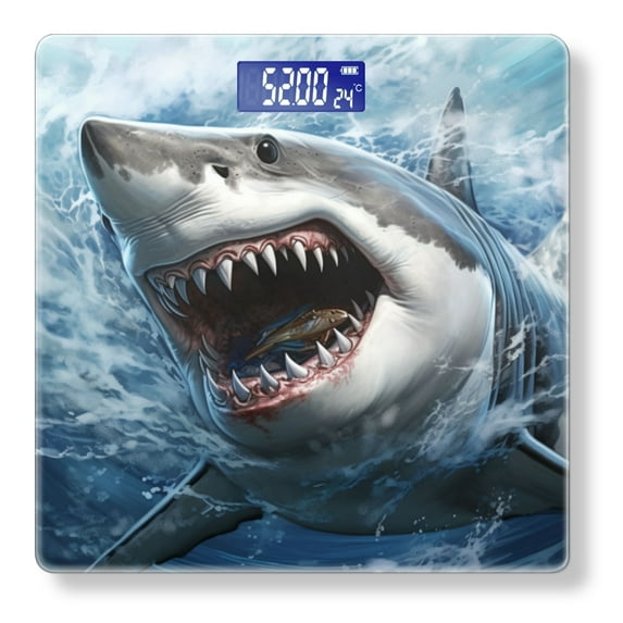 High Precision Body Weight Scale Smart Bathroom Scales with Large LCD Display(400lbs),Decorative for Bedroom-Shark With Mouth Wide Open And Sharp Teeth