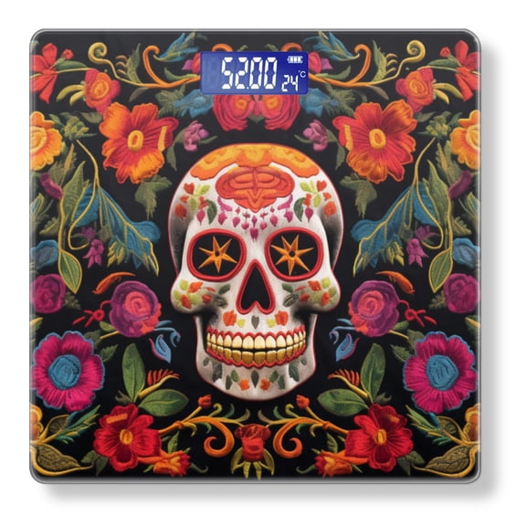 High Precision Body Weight Scale Smart Bathroom Scales with Large LCD Display(400lbs),Decorative for Bedroom-Skull Surrounded By Colorful Mexican Floral Patterns
