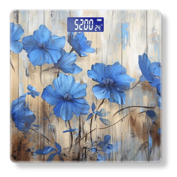 High Precision Body Weight Scale Smart Bathroom Scales with Large LCD Display(400lbs),Decorative for Bedroom-Small Blue Flowers Were Painted On The Old Wooden Board