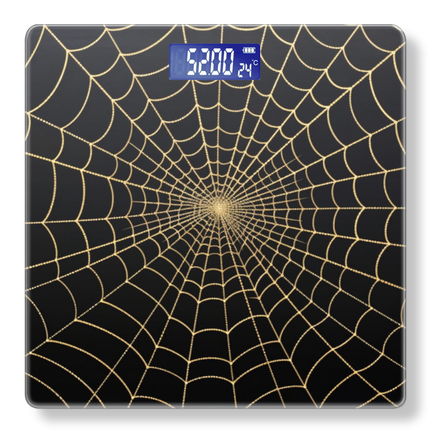Bathroom Scale, Highly Accurate Digital Body Scale,Precisely Measures Weight up to 400 lbs-Spider Web Made Of Golden Thread On Black Background