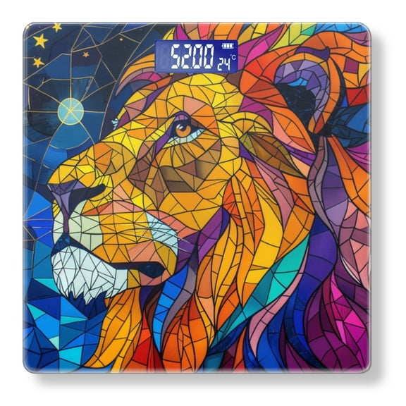 High Precision Body Weight Scale Smart Bathroom Scales with Large LCD Display(400lbs),Decorative for Bedroom-Stained Glass Depiction Of Lion On Starry Night Sky Background