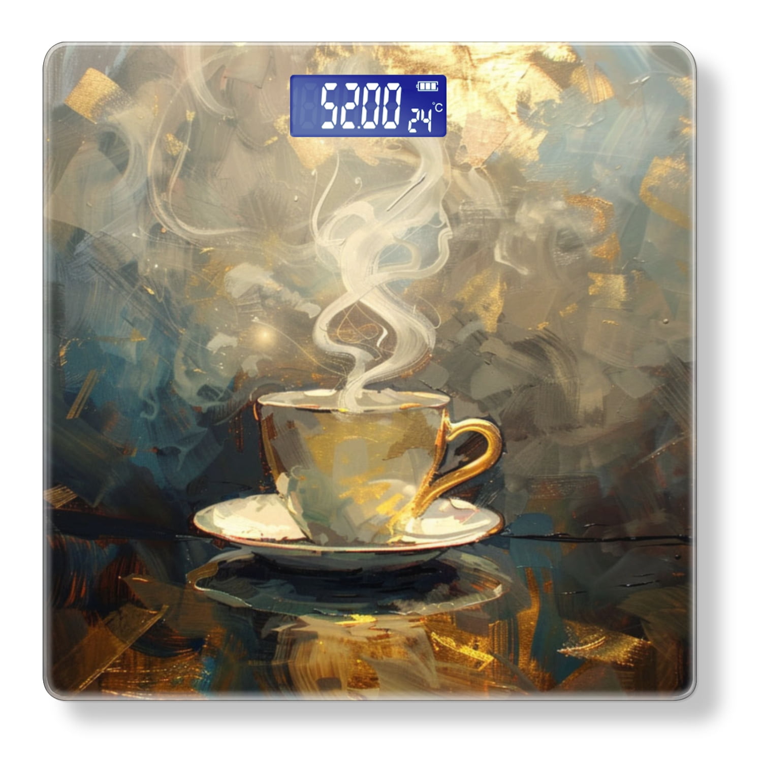 High Precision Body Weight Scale Smart Bathroom Scales with Large LCD Display(400lbs),Decorative for Bedroom-Steaming Coffee Cup Against Dark Background