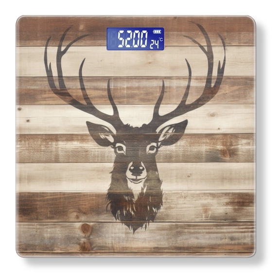 Bathroom Scale, Highly Accurate Digital Body Scale,Precisely Measures Weight up to 400 lbs-Stenciled Deer Head With Antlers On Rustic Wood Background