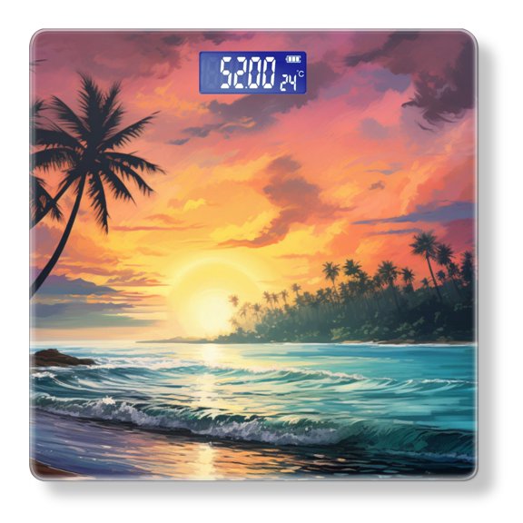 High Precision Body Weight Scale Smart Bathroom Scales with Large LCD Display(400lbs),Decorative for Bedroom-Stunning Sunset On The Beach With Palm Trees And Waves