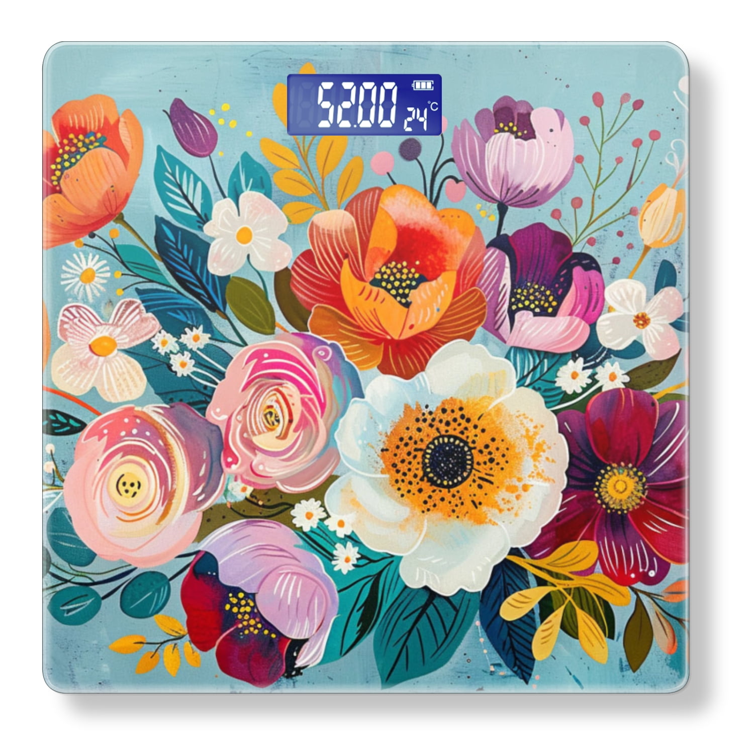 High Precision Body Weight Scale Smart Bathroom Scales with Large LCD Display(400lbs),Decorative for Bedroom-Stylish Colorful Floral Bouquet On Blue Background