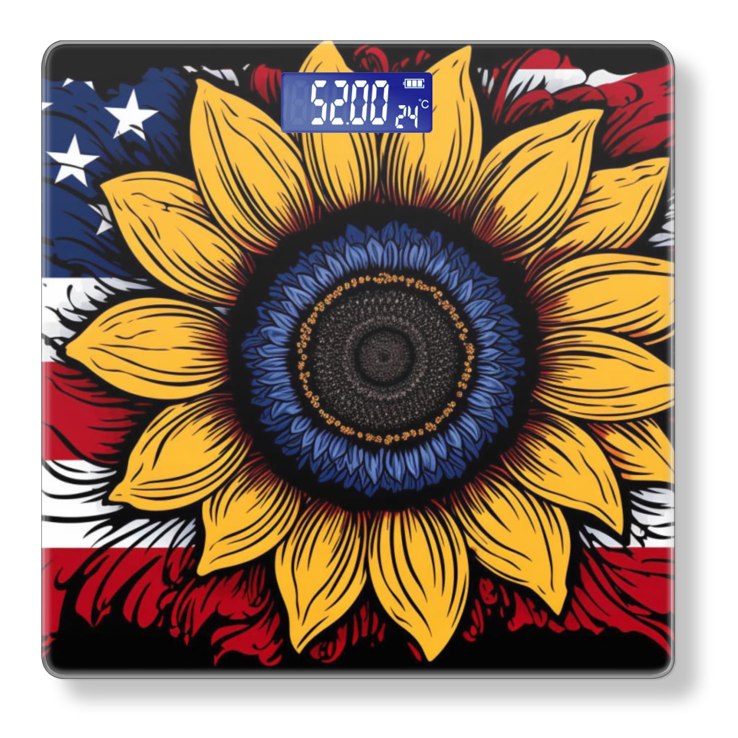 High Precision Body Weight Scale Smart Bathroom Scales with Large LCD Display(400lbs),Decorative for Bedroom-Sunflower Design With American Flag Integrated
