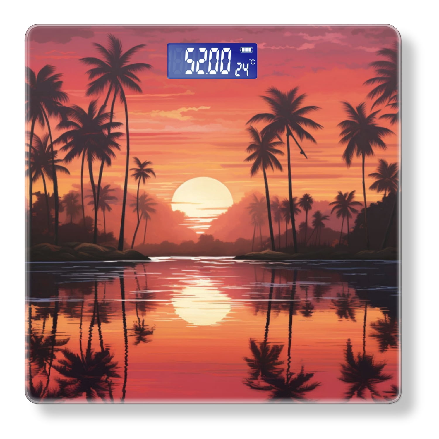 High Precision Body Weight Scale Smart Bathroom Scales with Large LCD Display(400lbs),Decorative for Bedroom-Sunset With Palm Trees And Reflections On The Water
