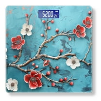 High Precision Body Weight Scale Smart Bathroom Scales with Large LCD Display(400lbs),Decorative for Bedroom-Textured Painting Of Red And White Flowers On Turquoise Background